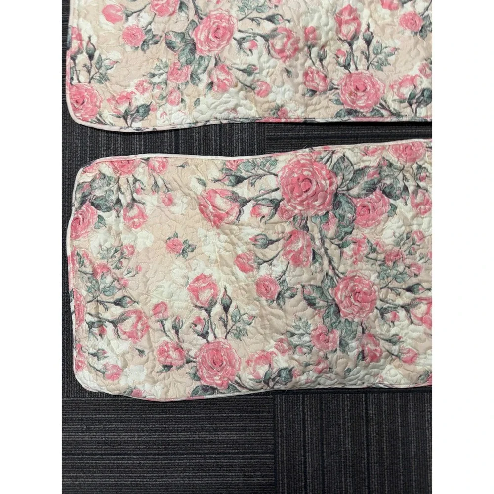 Beatrice Home Fashions King Pillow Shams Set of 2 Pink Rose Floral Quilted
